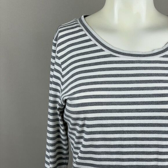 T by TALBOTS Long Sleeve Tee Women's LP Cream & Grey Stripe Basic Preppy Classic - Picture 5 of 16